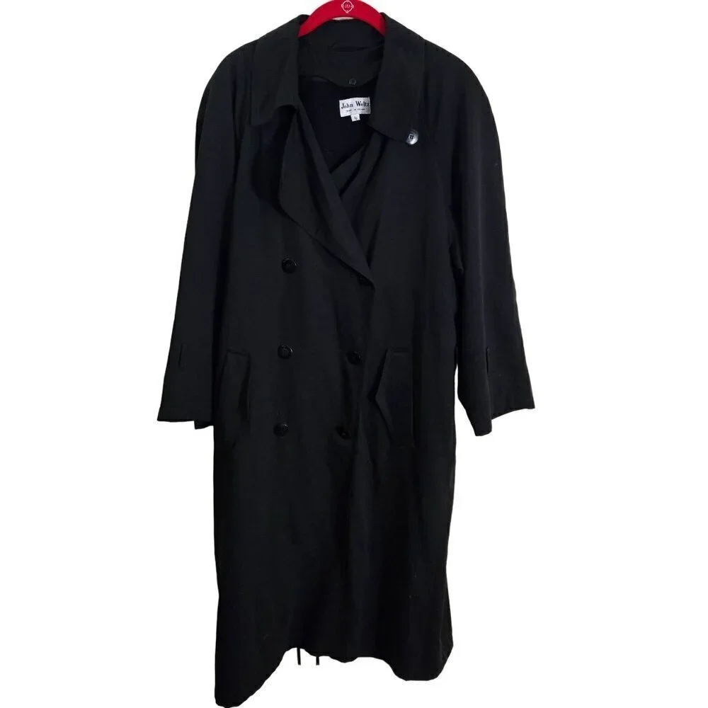 John Weitz Women's Black Double-Breasted Trench Coat Size 6P